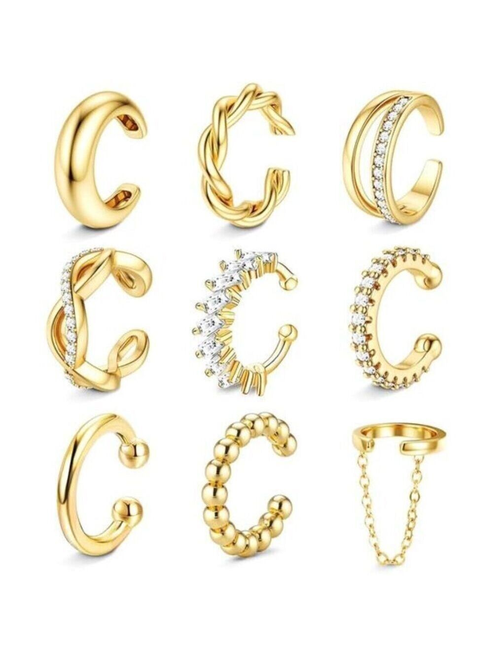 9PCS Ear Cuffs Earrings for Women Non Piercing 14K Gold Plated - Hypoallergenic
